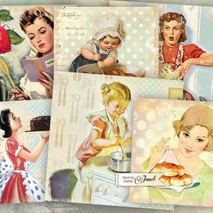 Cooking Cards 1 set of 6 digital collage sheet Printable Download image 1