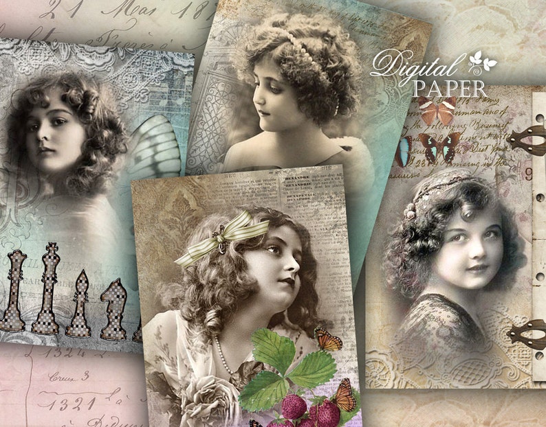 Printable Download digital collage sheet set of 4 cards Golden Minuts