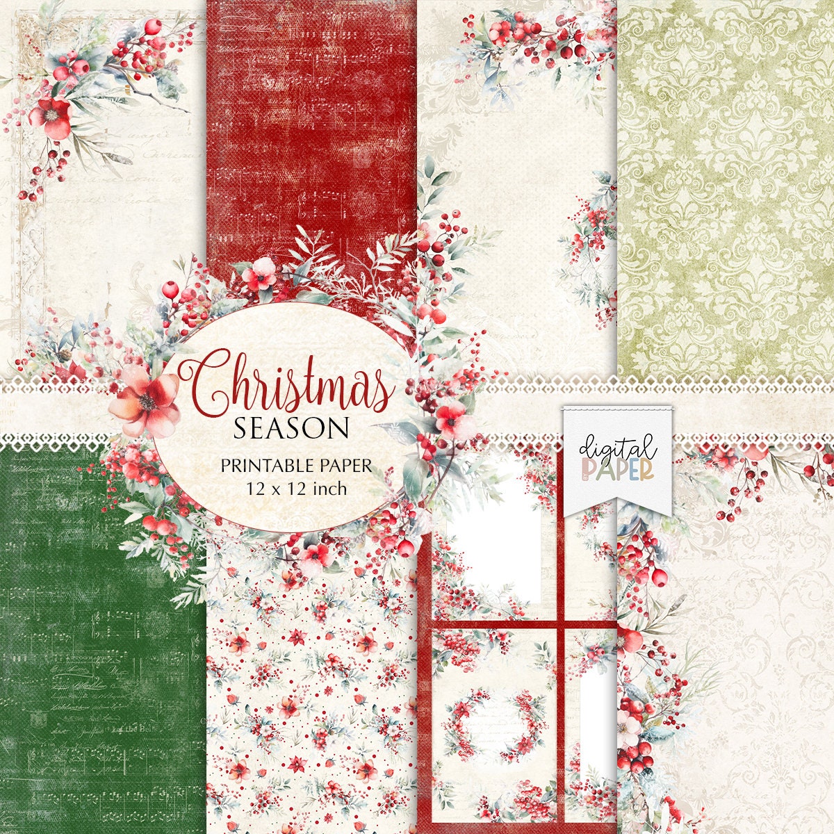 Lemoncraft Natural Christmas 12x12 Scrapbook Paper Stack 