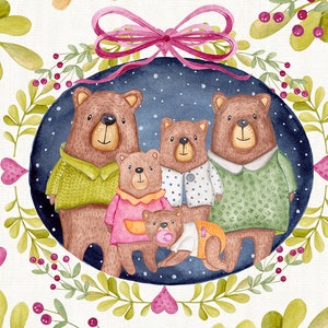 Famiglia di orsi - clipart artistica - illustrazione - elementi ad acquerello - file PNG