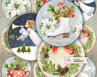 Christmas Dream, 2.5 inch, Circles Stickers, Junk Journal, Ephemera, DIY Craft, Christmas Project, Cupcake Toppers, Christmas Decorations