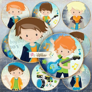 Little BOYs - 2,5 inch cirkels - set van 12 - digitaal collageblad - zakspiegels, tags, scrapbooking, cupcake toppers