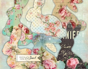 Bunnies Label, digital collage sheet, vintage image, Easter Bunnies, Embellishments, ephemera, bunnie stickers, Easter decor