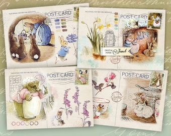 Art Mail, Beatrix Potter, Printable Postcard, Junk Journal, Scrapbooking embellishments, Journal cards, Greeting Card, Kids Invitation