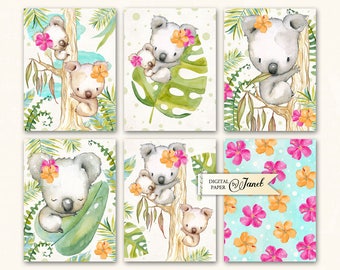 Journal Cards - Koala - Project Life - digital collage sheet - set of 6 cards - Printable Download