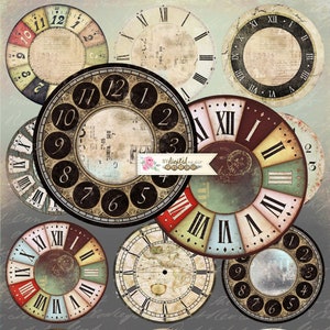 Old Watches, 2.5 inch circles, digital collage sheet, pocket mirrors, tags, scrapbooking, toppers, ephemera, stickers, journal supplies image 1