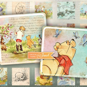 Winnie The Pooh - 1 pollice - immagine quadrata - foglio di collage digitale - Download stampabile