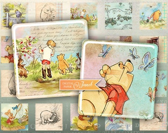 Winnie The Pooh - 1 pollice - immagine quadrata - foglio di collage digitale - Download stampabile