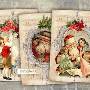 Babbo Natale - foglio collage digitale - set di 4 carte - Scarica stampabile