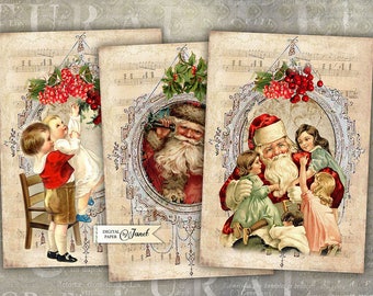 Babbo Natale - foglio collage digitale - set di 4 carte - Scarica stampabile