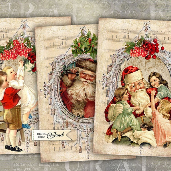 Babbo Natale - foglio collage digitale - set di 4 carte - Scarica stampabile