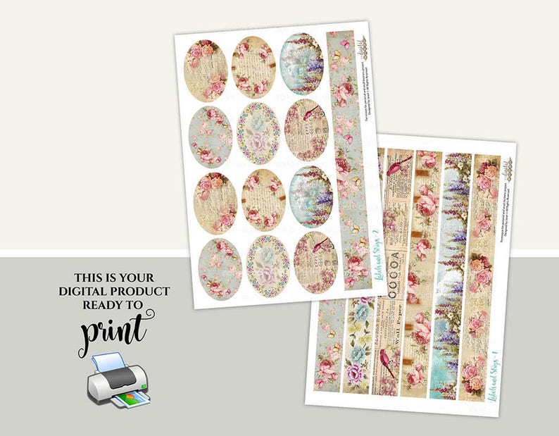 Labels and Strips set of 2 collage sheets scrapbooking project Printable Download image 2