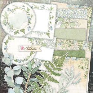 Eucalyptus plakboekpapier, botanische junk Journal Kit, groene bladeren, ephemera, natuur ambachtelijk papier, benodigdheden voor het maken van kaarten, afdrukbare digitale A4