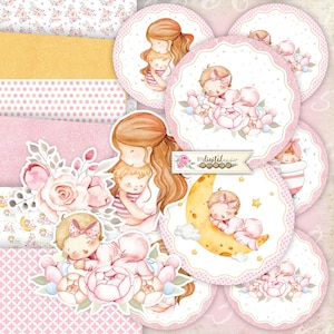 MENINA fofa, chá de bebê, kit para impressão de scrapbooking, coisas efêmeras, projeto de artesanato DIY, chapéus de coco, confecção de cartões, páginas de diário