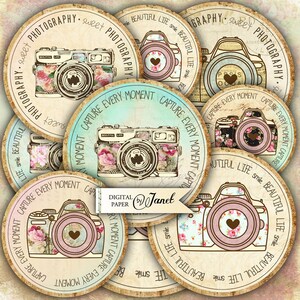 Beautiful Life - Cerchi da 2,5 pollici - set di 12 - foglio di collage digitale - specchi tascabili, tag, scrapbooking, topper cupcake