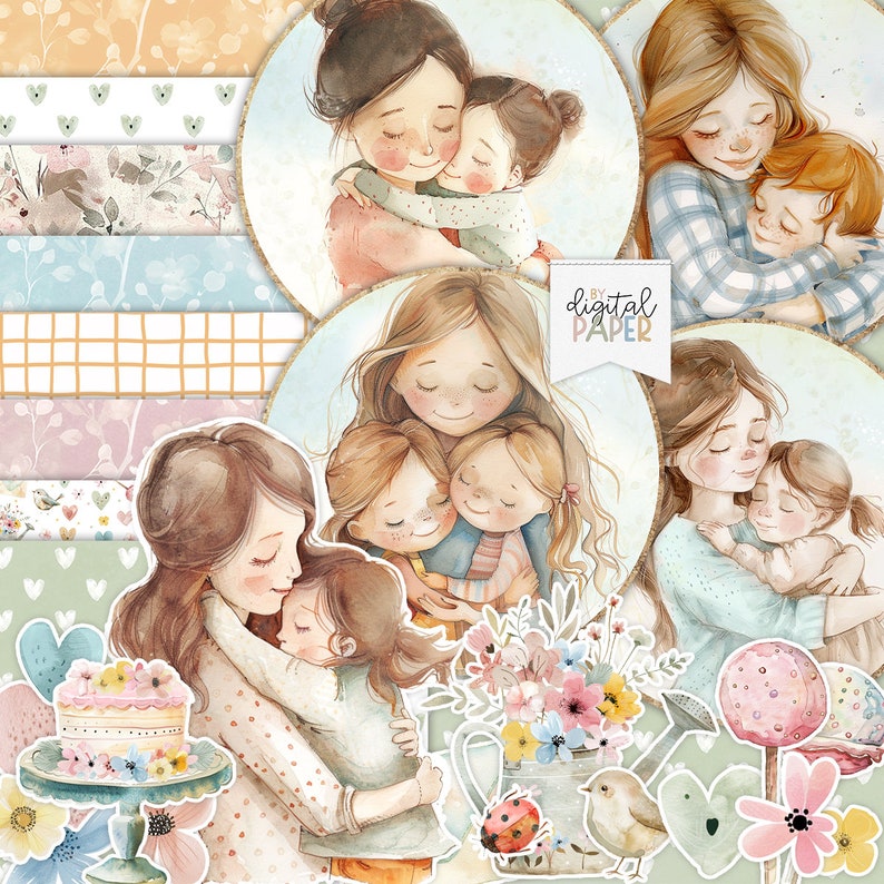 Lovely MOM, Mother's Day Gift, Printable Scrapbooking Kits, Paper Craft, Cardmaking, Printable Paper, Digital Scrapbook, DIY craft, Stickers image 1