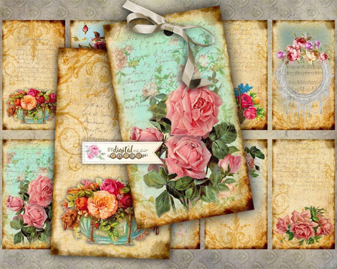 Flower Tags - Digital Collage Sheet - Set of 10 - Printable Download - Etsy