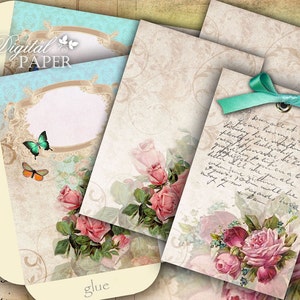 Flower Envelopes digital collage sheet set of 2 sheet Printable Download image 1