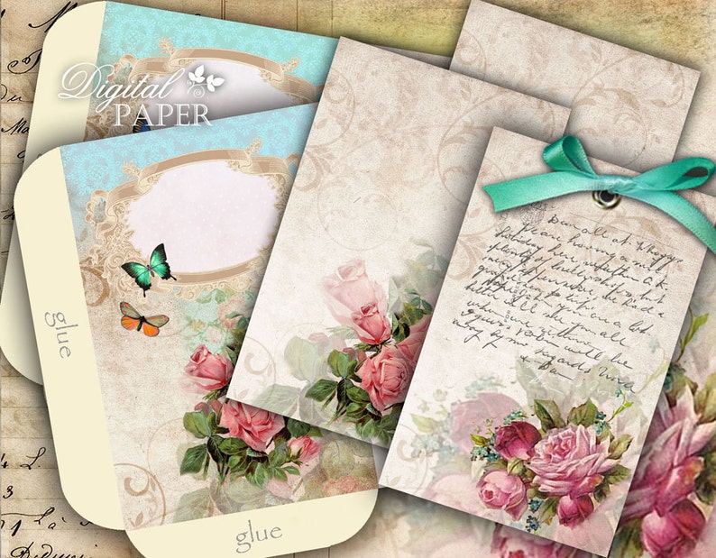 Flower Envelopes digital collage sheet set of 2 sheet Printable Download image 1