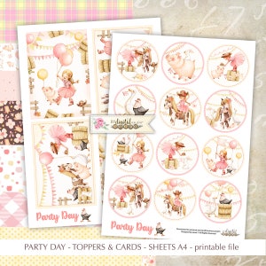 Party DAY Cute Cowgirl Printable Scrapbooking Kits Stickers Toppers Scrapbooking Paper Cards Art File Craft Supplies zdjęcie 2