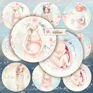 Mamãe e eu, maternidade, 2,5 polegadas, adesivos de círculos, suprimentos para scrapbooking, coisas efêmeras, projeto de artesanato DIY, chapéus de coco, arquivo Cricut, confecção de cartões
