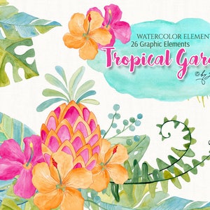 Giardino tropical - clipart arte - Illustrazione - Elementi acquerello - fichier PNG
