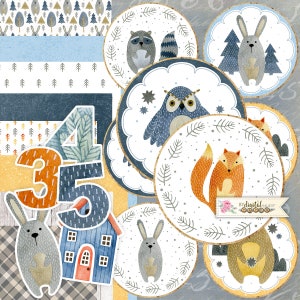 Animali invernali - Kit Scrapbooking stampabili - Adesivi - Toppers - Carta Scrapbooking - File d'arte - Forniture artigianali