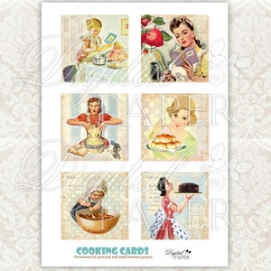 Cooking Cards 1 set of 6 digital collage sheet Printable Download image 2