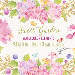 Sweet Garden Collection - Floral Watercolor Elements - PNG file