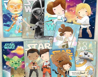 STAR WARS - supereroe - foglio collage digitale - set di 9 carte - Stampabile Download