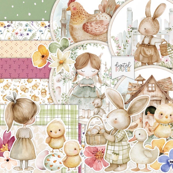 Easter Time, Paper Craft Supplies, Printable Scrapbooking, Junk Journal Pages, Ephemera, Cardmaking, Cricut, Cute Animals, Cricut