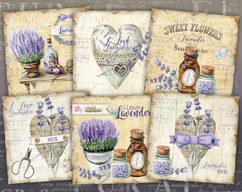 Carte lavanda - set di 6 - foglio collage digitale - Download stampabile