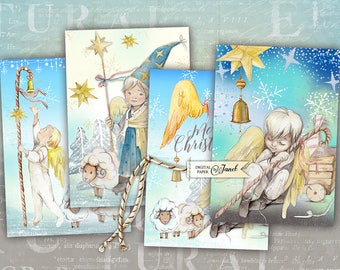 Little Baby Angels, Printable Christmas Postcard, Junk Journal, Scrapbooking embellishments, Greeting Card, Paper Craft, Ephemera