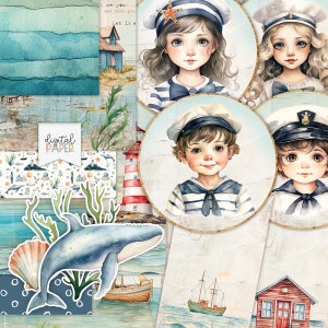 Sailors Childrens Kit di scrapbooking stampabili Adesivi Carta per scrapbooking File artisti Progetto artigianale dafür Bild 1
