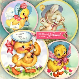 HAPPY Easter - Cerchi da 2,5 pollici - set di 12 - foglio di collage digitale - specchi tascabili, tag, scrapbooking, topper cupcake