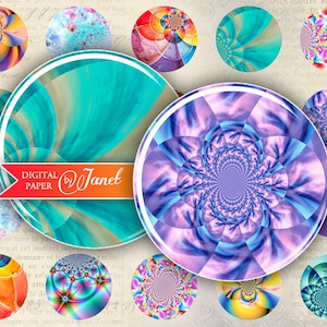 Full Color - circles image - digital collage sheet - 1 x 1 inch - Printable Download