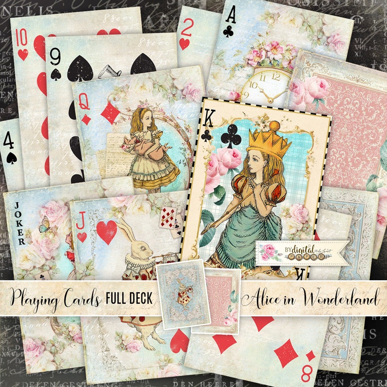 Playing Cards  Alice in Wonderland  full deck  digital image 0