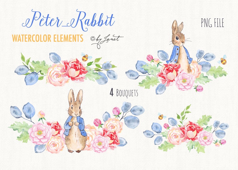 Peter Rabbit, file PNG, clipart acquerello, illustrazione di Peter Rabbit, file Cricut, cuccioli di animali, Peter Rabbit stampabile image 3