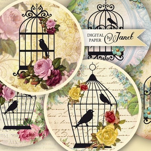 Sweet Song - 2,5 inch circles - set of 12 - digital collage sheet - pocket mirrors, tags, scrapbooking, cupcake toppers