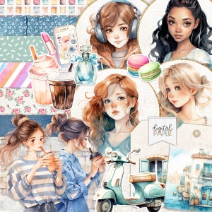 Teenage Girls, Coffee Mug, Printable Scrapbooking Kits, Stickers, Ephemera, Paper Craft, Cardmaking, Cricut, Cute Girls, Fashion Girls,