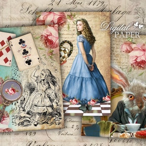 Alice nel Paese delle Meraviglie - foglio collage digitale - set di 6 - Printable Download