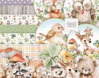 Animal del bosque, animales lindos, álbum de recortes imprimible, artesanía de papel, bosque, vivero, fabricación de tarjetas, cricut, pegatinas, artesanía de bricolaje, baby-shower