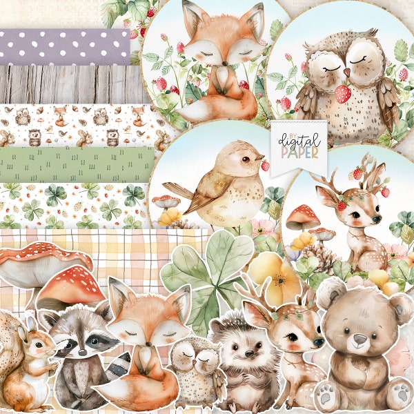 Woodland Animal, Cute Animals, Printable Scrapbooking, Paper Craft, forest, nursery, Cardmaking, Cricut, Stickers, DIY Craft, baby-shower