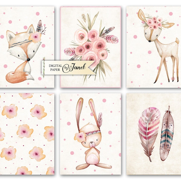 Carte di diario, BabyAnimals, Project Life, Foglio di collage digitale, Carte stampabili, Adesivi per scrapbooking, Forniture di diario