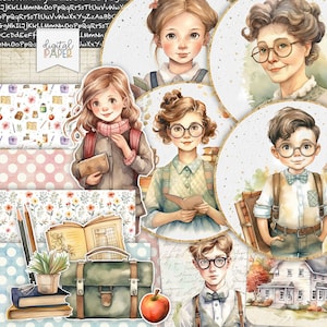 Hola ESCUELA, kit de scrapbooking imprimible, pegatinas, papel de scrapbooking, tarjetas imprimibles, pegatinas de scrapbooking, Ephemera escolar, manualidades DIY