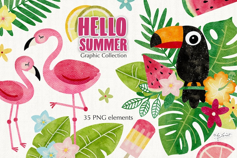 Hello Summer Collection  tropical clipart  illustration  zdjęcie 0