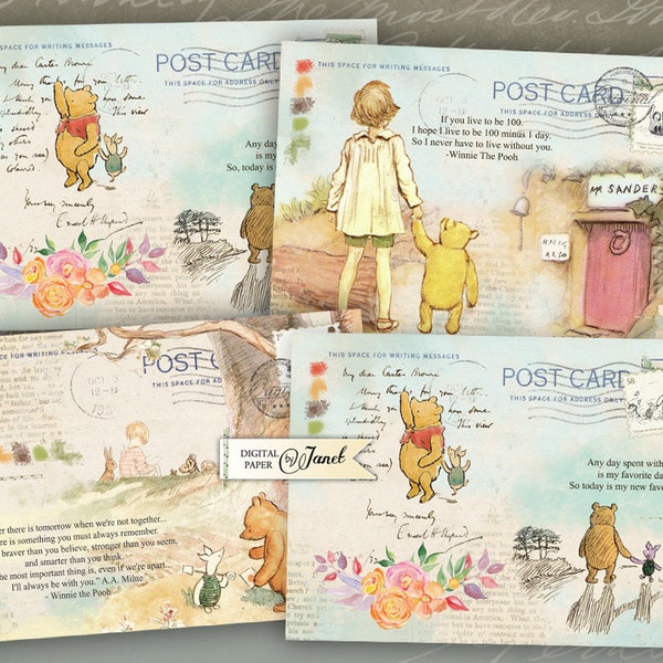 Winnie the Pooh Printable Greeting Cards Etsy