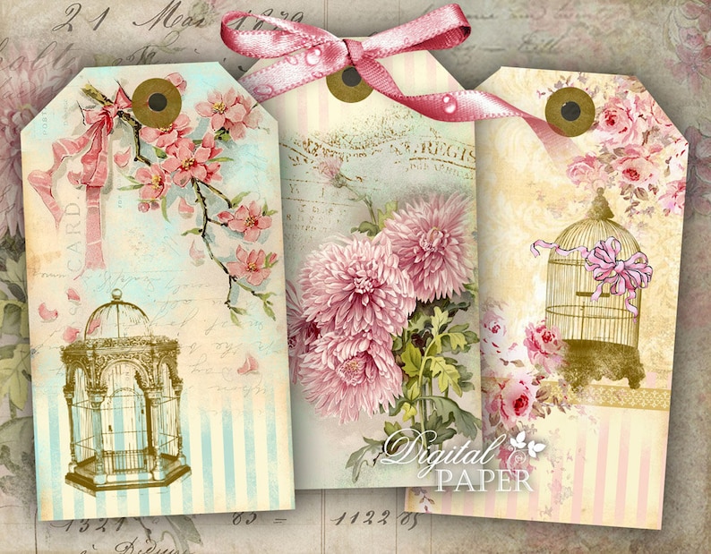 Gold Bird Cage digital collage sheet set of 9 Printable Download image 1