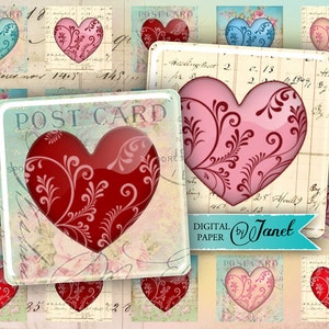 Hearts - squares image - digital collage sheet - 1 x 1 inch - Printable Download