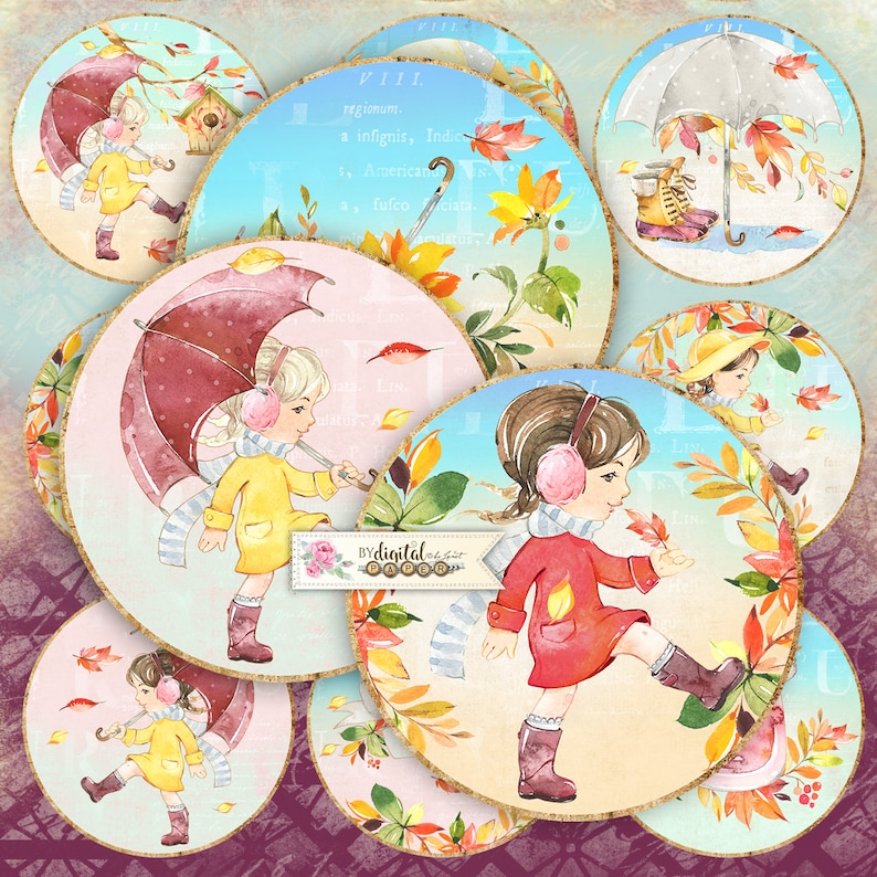 Autumn Novel  2.5 inch circles  set of 12  pocket mirrors image 0